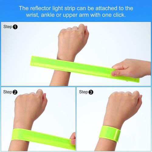 PATIKIL Reflective Slap Bands, 12 Pcs Reflector Band Snap Bracelet Armbands High Visibility Safety Reflectors Wrist Strap Strips for Night Jogging Cycling Running Hiking, Yellow