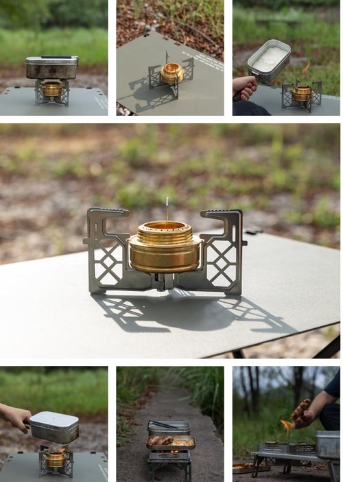 CAMPINGMOON Alcohol Stove Brass Stainless Steel Mini for Backpacking Hiking Rack Cross Stand AS-1