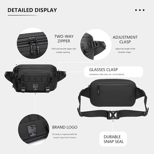 OZUKO Waist Pack Bag Fanny Pack for Men&Women Hip Bum Bag with Adjustable Strap for Outdoors Workout Traveling Casual Running Hiking Cycling(Black)
