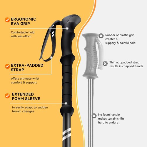 Twsitte Collapsible Hiking Poles,1 Poles Lightweight Aluminum Adjustable Walking Poles,Carbon Fiber Trekking Poles with Flip Lock and EVA Grips Suitable for All Kinds of Travel (Black)