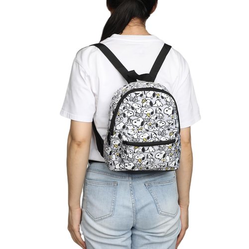 Bioworld Peanuts Snoopy & Woodstock Fuax Leather 10.6" Gray Mini Backpack