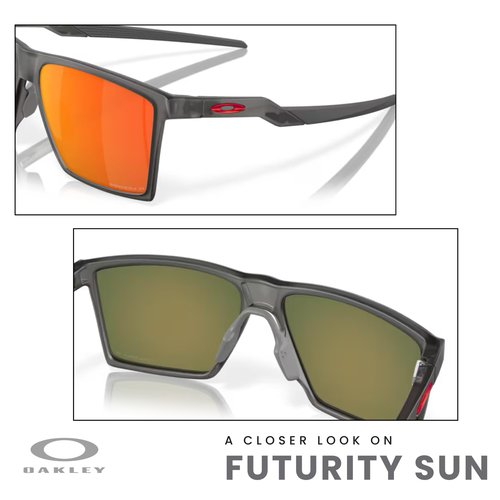 OAKLEY Futurity Sun OO9482 948204 57MM Satin Grey Smoke/Prizm Ruby Polarized Square Sunglasses for Men for Women+ Bundle Accessory Leash Kit, Microfiber Pouch
