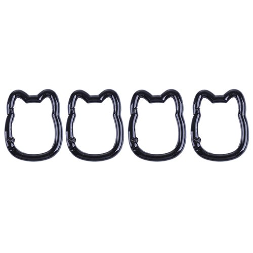 Vagocom 4Pcs Cute Cat Keychain Carabiner Clip,1.38inches/3.5cm Zinc Alloy Small Spring Key Chain Hooks for Key Ring,Key Holder(Black)