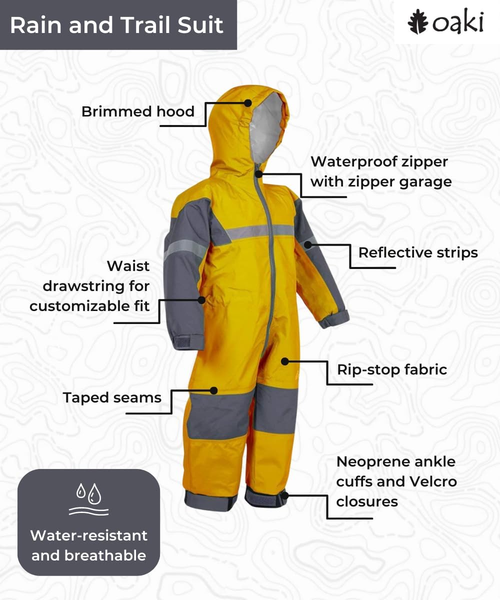 OAKI Rain and Trail Suit - The Ultimate Kids & Toddler Rain Suit for Boys & Girls - Perfect Muddy Buddy Rain Overalls Toddler