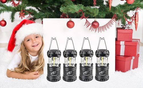 Lightahead Set of 4 Portable Outdoor LED Camping Lantern, Black, Collapsible. Great for Emergency, Tent Light, Backpacking (Without Battery)