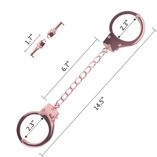 Bedsecret Metal Handcuffs with Two Skull Keys Upgrade Prop Handcuffs Toy Set (Rose) Including Decorative Bag and Cleaning Cloth