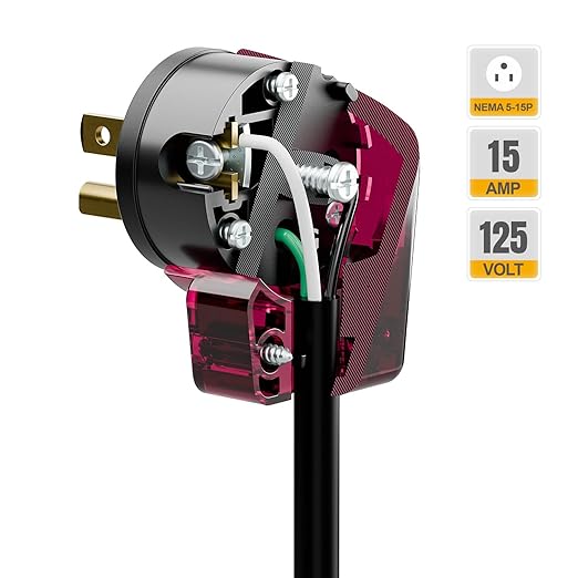 5 Pack Nema 5-15P Plug, 90 Degree Right Angle Plug 15A 125V Angled Plug, Nema 5-15P DIY AC Plug, USA 3-Prong Household Right Angle AC Plug, Red Color ETL Verified