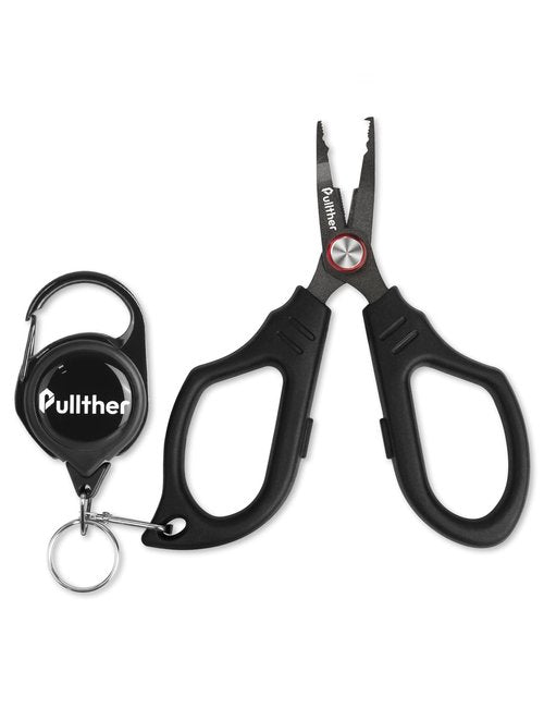 Pullther fishing Stainless Steel Fishing Pliers,Teflon Coating,Hook Remover,Fish Pliers with Retractor,Braided Line,Fishing Tools for Saltwater Freshwater.