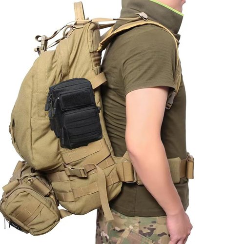 Tactical Molle Utility Pouch, Compact EDC Tool Pouch Bag Tactical Phone Pouches Medical EDC IFAK Pack Mini Waist Pouches with Two Carabiners (Black)
