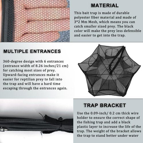Drasry Black Fishing Bait Trap Foldable Fish Net for Minnow Crab Crayfish Crawdad Shrimp Trap Cast Net Dip Cage Collapsible Easy Use 4 6 Hole Fishing Accessories (Black-4 Holes)