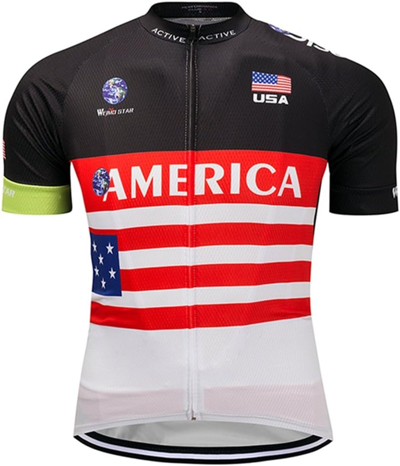Weimostar Men's USA Cycling Jersey Short Sleeve Biking Shirts Breathable with Pockets
