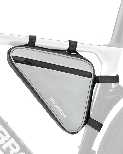 ROCKBROS Bike Frame Bag Reflective Bicycle Triangle Bag with Two Side Pockets Strap-On Under Top Tube Storage Pouch Bike Accessories for Adult (0.9L)