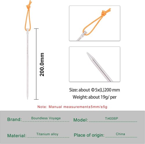 iBasingo 8 Pieces/lot Titanium Alloy Tent Nails Outdoor Camping Tent Stakes Lengthen Tent Pegs 20CM with Rope A-Ti4006P