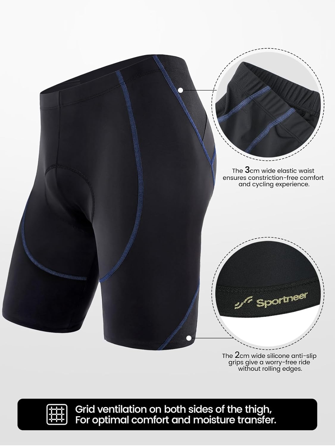 Sportneer Padded Bike Shorts for Men - 4D Padding Mens Bicycle Cycling Biking Clothing Shorts, Breathable and Absorbent