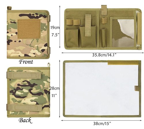 LZBMIEF Tactical Map Case Multifunctional Map Pouch with Pen EDC Tool Holder Map Protector Foldable Map Storage Bag with Clear Window for Reading Map while Outdoors or Hiking (Khaki)