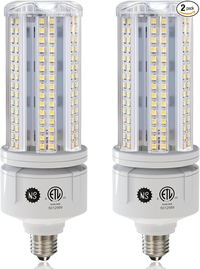 NS LED Corn Light Bulbs, 60W 7530 Lumens, 6000K Cool White, E26 Base, 2-Pack