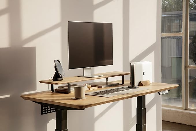 Oakywood Dual Laptop Dock, Vertical Laptop Stand Wood, Laptop Stand for Desk, Desk Organizer, Vertical Laptop Holder, Compatible with All MacBook Pro Air iPad, for 2 Device – 7,1x4,5x1,6”, Oak