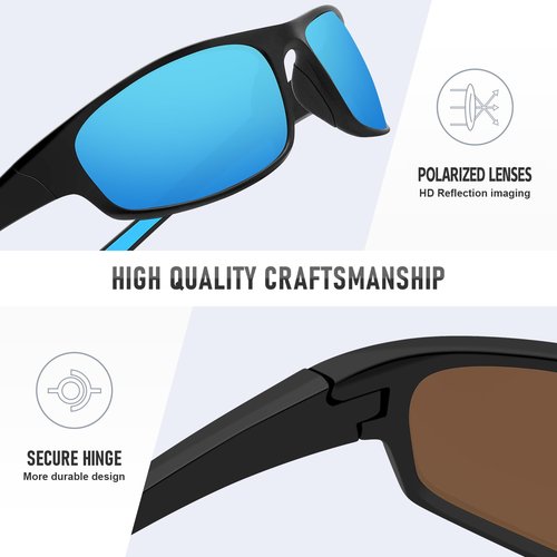 Ofwin Sports Polarized Sunglasses for Men Women Wrap Around Sun Glasses Fishing Cycling Driving Running UV Protection Blue Mirrored