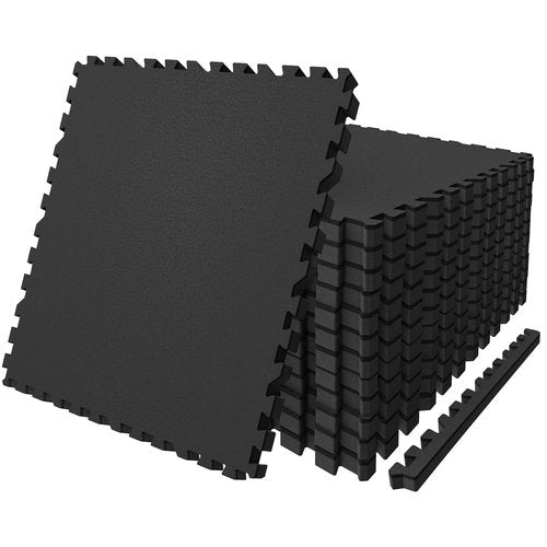 AIRHOP 0.79in Thick 48 Sq Ft Exercise Equipment Mats, 12 Tiles Upgraded Rubber Top with High Density EVA Foam, Large Interlocking Puzzle Gym Flooring for Home Gym, Heavy Weight Workout,Black