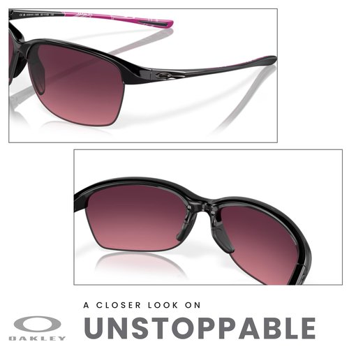 OAKLEY Unstoppable OO9191 919110 65MM Polished Black/Rose Gradient Polarized Rectangular Sunglasses for Women+ Bundle Accessory Leash Kit, Microfiber Pouch