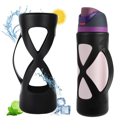 Silicone Boot with Handle Compatible with Owala 24 oz, Full Protective Anti Scratch & Reduce Dent Sleeve Cover, All-Round Wrap Protector Compatible with FreeSip Water Bottles(Black)