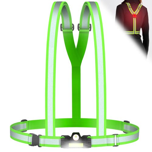 OMKHE Reflective Vest with LED Light, Running Lights for Runners Back Warning Light, High Visibility Running Gear with USB Charging for Walking Cycling, Adjustable for Men Women Kids