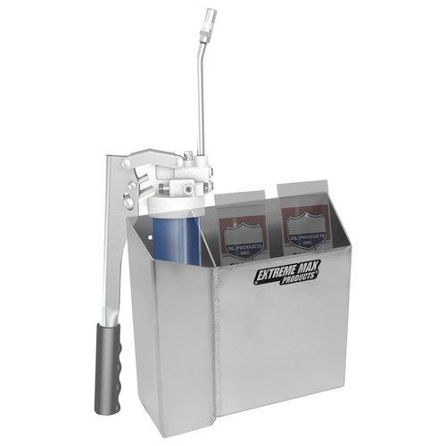 Extreme Max 5001.6368 Grease Gun Holder with Spare Cartridge Slot for Race Trailer, Garage, Shop, Enclosed Trailer, Toy Hauler - Silver