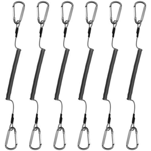 Alwonder 6-Pack Fishing Lanyards Tool Lanyards for Hand Tools, Retractable Tool Lanyard Steel Wire Coiled Ropes Safety Tether Fly Fishing Lanyard for Pliers Scissors Fishing Gear Gray 47.2IN