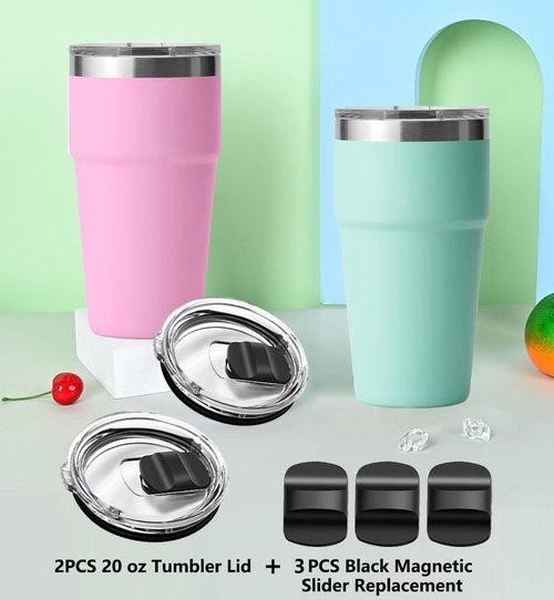 2Pack 20 oz for YETI Tumbler Lid, with 3 Black Magnetic Slider Replacement, Compatible for YETI 20 oz Tumbler, for 10/24 oz Mug and 10 oz Lowball, Coffee Tumbler