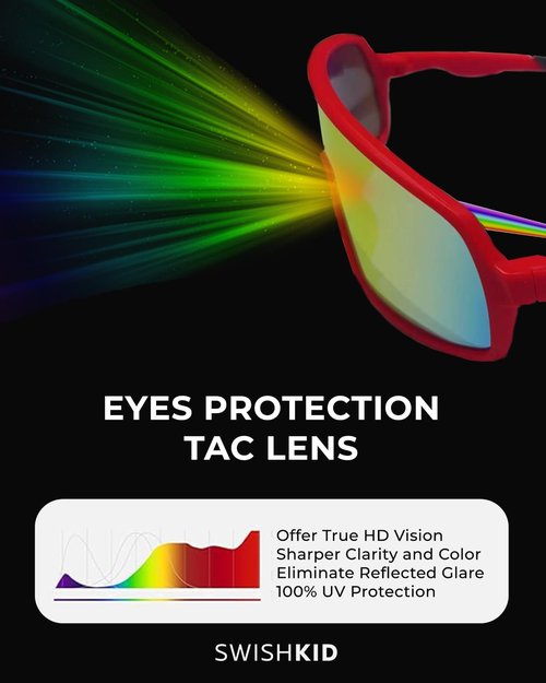 SWISHKID Youth Baseball Sunglasses – UV400 Protection for Boys & Girls – Lightweight, Impact-Resistant Sports Eyewear for Baseball, Softball & Outdoor Activities (Red Frame Blue Lens)