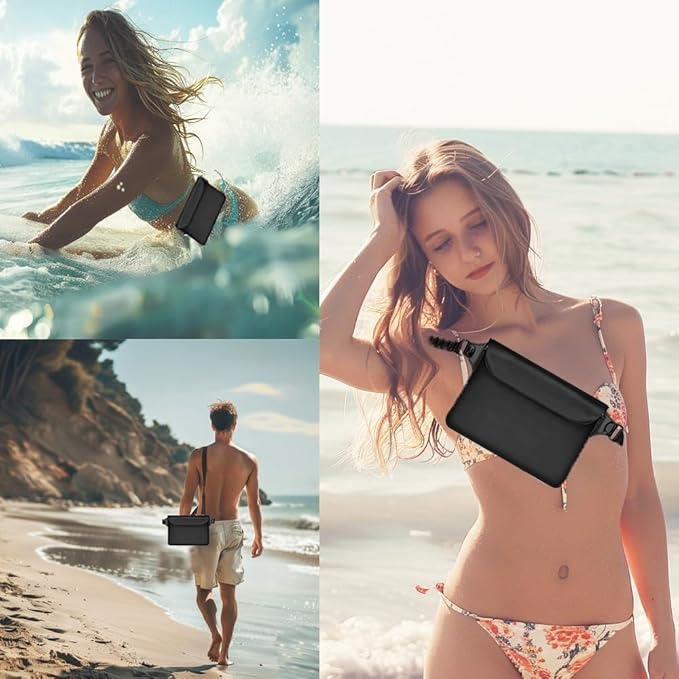 2-Pack Waterproof Bag with Adjustable Waistband and Touch Sensitive Screen, Keeping Your Phone and Valuables Dry, Perfect for Drifting, Swimming, Kayaking, Rowing, Fishing… (Black+Bule)