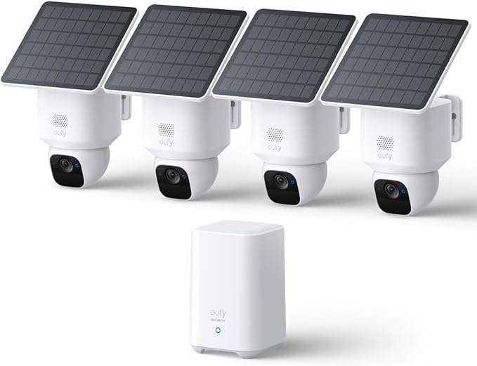 eufy Security SoloCam E30, 4-Cam Pack Kit, Security Cameras Wireless Outdoor, Solar Camera Outdoor Wireless, 360° Pan, AI Tracking, 2K Clarity, No Monthly Fee, Supports Only 2.4GHz