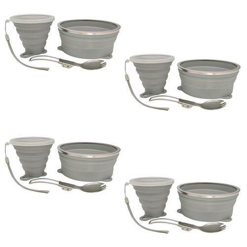 Cagelya Mess Kit for Camping Silicone Collapsible Bowl Collapsible Cup and Stainless Steel Spoon for Backpacking Outdoor Hiking Traveling and Picnic - 4 Pack
