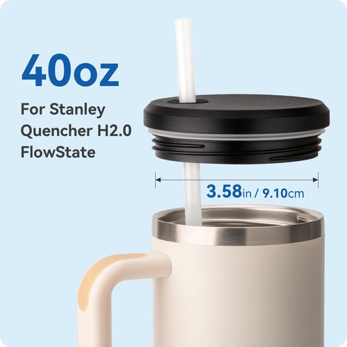 Prurex 40 oz Replacement Lid for Stanley - Compatible with Quencher H2.0 & 1.0 FlowState Tumblers, Leakproof Screw-On Straw Cover for 40oz Tumbler Cup, BPA-Free(White)