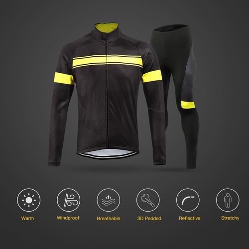 Lixada Men's Cycling Jersey Suit Winter Thermal Fleece Long Sleeve MTB Road Bicycle Shirt with 3D Tights Padded Pants