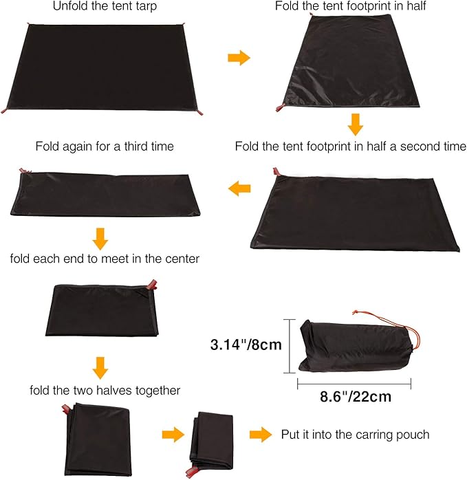 REDCAMP Ultralight Tent Footprint, PU 2000 Waterproof Camping Tent Tarp with Drawstring Carrying Bag for Ground Camping Hiking (83"x87" UL Black)
