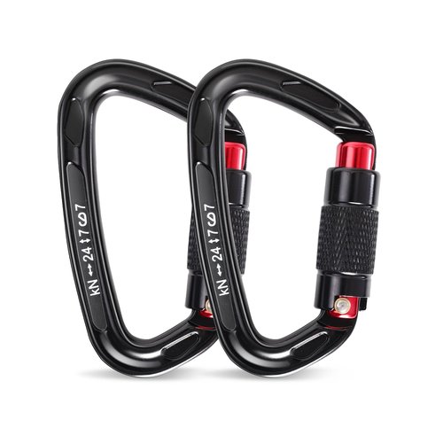 Screwgate Climbing Carabiner Clips with an Auto Locking Heavy Duty Carabiner Clip, Suitable for Rock Climbing, Rappelling, Rescue, Hammock, Aerial Work, Camping, etc(2 Packs of D Ring Carabiners)