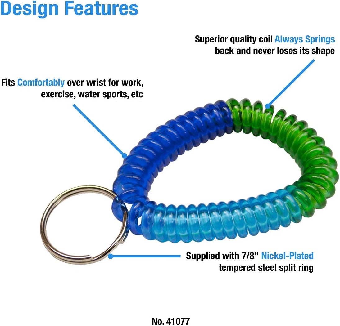 ucky Line 2” Spiral Wrist Coil with Steel Key Ring, Flexible Wrist Band Key Chain Bracelet, Stretches to 12”, Purple, 10 Pack (41065)