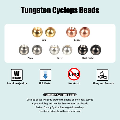 TG-DZURI Tungsten Beads for Fly Tying, 50pcs Tungsten Cyclops Beads Black Nickle Color 4.6mm Sizes Fly Tying Materials Beads Hook Size 6#-8#