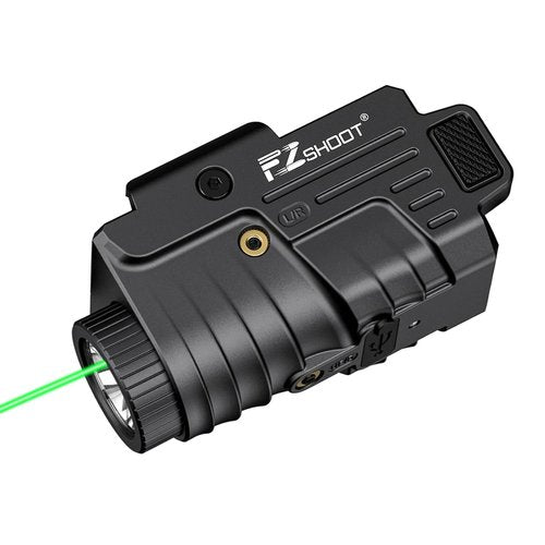 EZshoot 800 Lumens Pistol Light Laser Combo Rechargeable, Pistol Flashlight with Slidable Rail Compatible with Glock and Picatinny Rail, Tactical Flashlight with Green Laser Beam