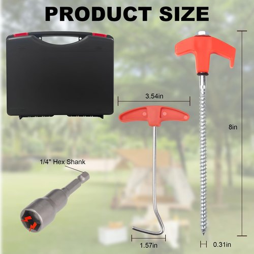 LATTHANT 20 Pcs Tent Stakes Heavy Duty, 8 in Ground Anchors Screw in, Grow in the Dark Screw in Tent Stakes, Camping Stakes with Storage Box, Threaded Tent Spikes with Hex Head Driver and Stake Puller