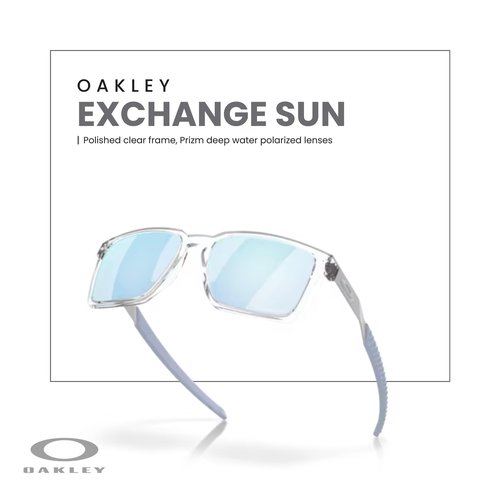 OAKLEY Exchange Sun OO9483 948303 56MM Polished Clear/Prizm Deep Water Polarized Rectangular Sunglasses for Men for Women+ Bundle Accessory Leash Kit, Microfiber Pouch