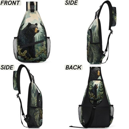TropicalLife Black Bear Forest Animals Sling Backpack Women Men Crossbody Sling Bag Small Shoulder Chest Bag Daypack Fanny Pack for Travel Hiking Sport