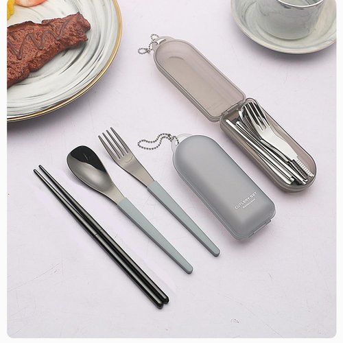 2Pack Folding Stainless Steel Cutlery Set with Case, Travel Foldable Collapsible Portable Tableware Utensil Spoon Fork Chopsticks for Picnic