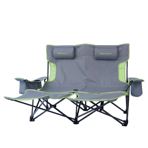Reclining Double Camping Chair,Adjustable Backrest Two Person Beach Chairs with Foot Rest,Folding Camping Loveseat,Support 600lbs,Lounge Chair Outdoor,Office,Removable Headrests,Cooler Bag,Cup Holder