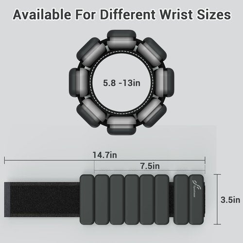 Sportneer Wrist & Ankle Weights for Women Men - 1 Pair (1 lb/2 lb Each) | Adjustable Weighted Bracelet Silicone Bangles for Yoga, Dance, Pilates, Cardio, Aerobics, Gym, Pool Exercises and Jogging (Polar Night Black, 2 LBS x 2)