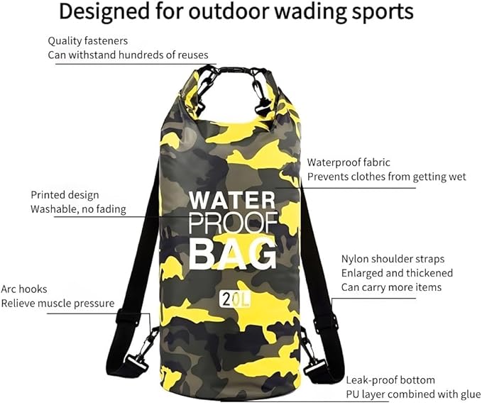 Waterproof Dry Bag Combo 5-30L Roll Top Dry Storage Bag Backpack for Kayaking Boating Beach Camping Travel Fishing, w/Phone Case & Collapsible Water Bottle & Sunglasses & Ear Band,Blue 15L