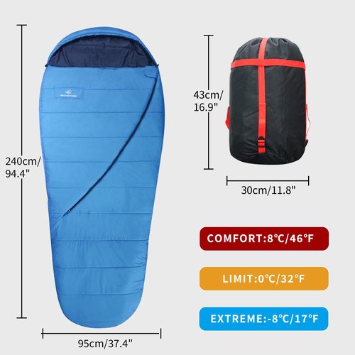 Mountainlodge Balance Sleeping Bag for Adult&Kids,Cold&Warm Weather with Compression Sack and Water Resistant for Family Camping,Travel and Car Camping (Blue)
