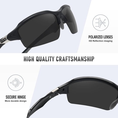 Ofwin Polarized Sports Sunglasses for Men Women Wrap Around Half Frame Cycling Fishing Bike Running Sun Glasses UV Protection Matte Black Frame/Gray Lens
