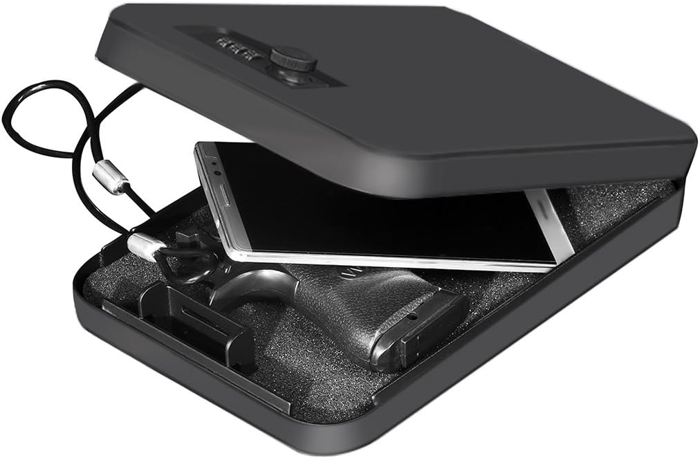 Pistol Safe, Portable Travel Gun Safe,Handgun Lock Box, Gun Safes for Cars, Black